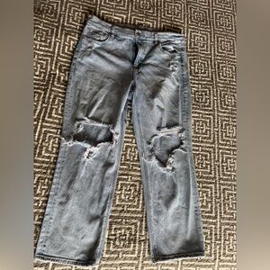 American Eagle Outfitters Distressed Super High Rise Ankle Straight Leg Jean